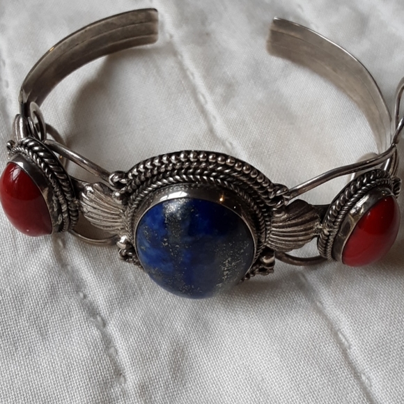 .925 Genuine Lapis Lazuli CUFF BRACELET - Picture 3 of 5